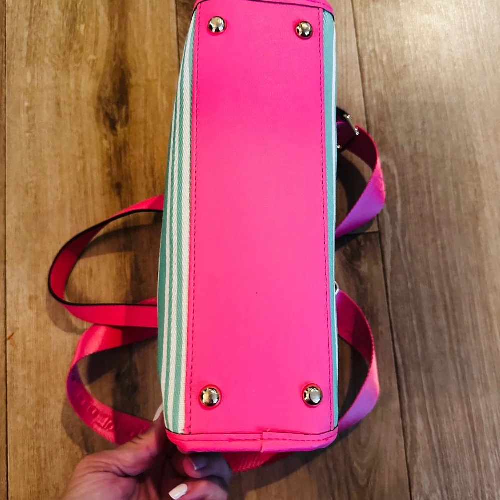 Juicy Couture Paradise Satchel Retro Green Pink Striped Crossbody NEW